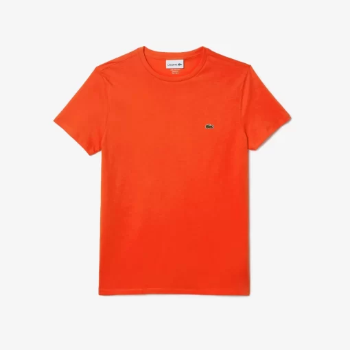 Lacoste T-Shirts>Herren-Rundhals-Shirt Aus Pima-Baumwolljersey Orange Sji