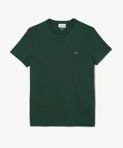 Lacoste T-Shirts>Herren-Rundhals-Shirt Aus Pima-Baumwolljersey Dunkelgrun Smi