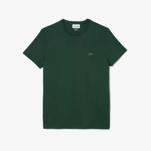 Lacoste T-Shirts>Herren-Rundhals-Shirt Aus Pima-Baumwolljersey Dunkelgrun Smi