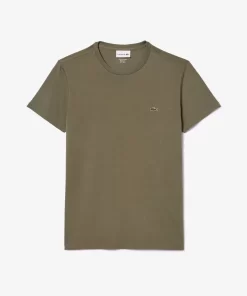 Lacoste T-Shirts>Herren-Rundhals-Shirt Aus Pima-Baumwolljersey Khaki Grun 316