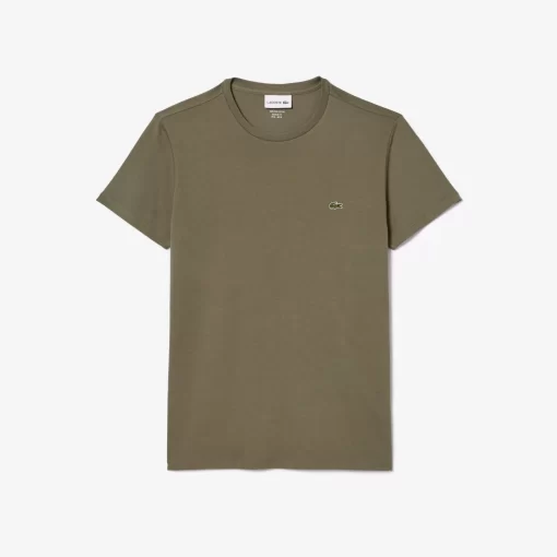 Lacoste T-Shirts>Herren-Rundhals-Shirt Aus Pima-Baumwolljersey Khaki Grun 316