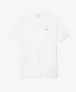 Lacoste T-Shirts>Herren-Rundhals-Shirt Aus Pima-Baumwolljersey Weis 001