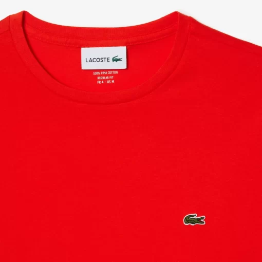 Lacoste T-Shirts>Herren-Rundhals-Shirt Aus Pima-Baumwolljersey Orange Sji