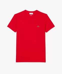 Lacoste T-Shirts>Herren-Rundhals-Shirt Aus Pima-Baumwolljersey Rot 240