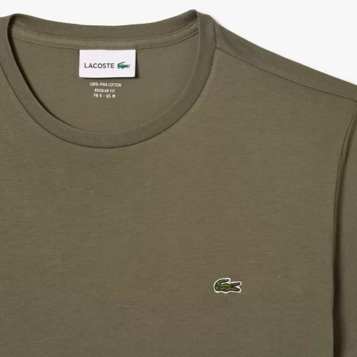 Lacoste T-Shirts>Herren-Rundhals-Shirt Aus Pima-Baumwolljersey Khaki Grun 316