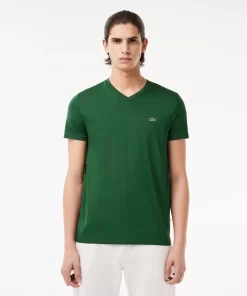 Lacoste T-Shirts>Herren-Shirt Aus Pima-Baumwolljersey Mit V-Ausschnitt Grun 132