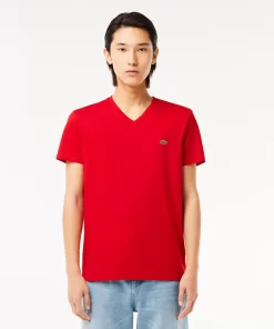 Lacoste T-Shirts>Herren-Shirt Aus Pima-Baumwolljersey Mit V-Ausschnitt Rot 240