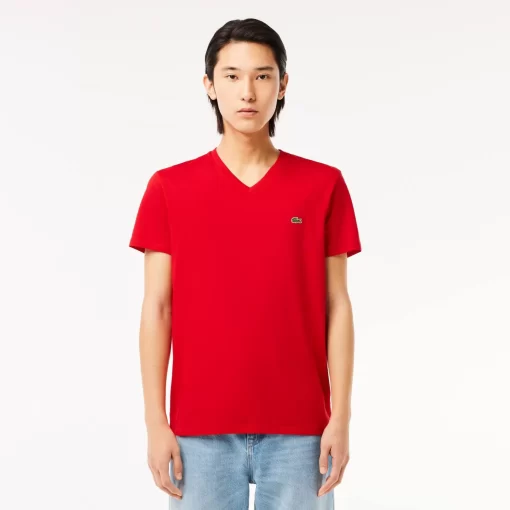 Lacoste T-Shirts>Herren-Shirt Aus Pima-Baumwolljersey Mit V-Ausschnitt Rot 240