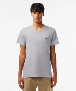 Lacoste T-Shirts>Herren-Shirt Aus Pima-Baumwolljersey Mit V-Ausschnitt Heidekraut Grau Cca