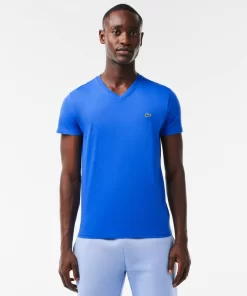 Lacoste T-Shirts>Herren-Shirt Aus Pima-Baumwolljersey Mit V-Ausschnitt Blau Siy