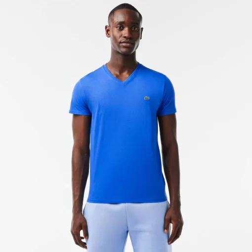 Lacoste T-Shirts>Herren-Shirt Aus Pima-Baumwolljersey Mit V-Ausschnitt Blau Siy