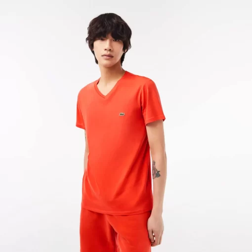 Lacoste T-Shirts>Herren-Shirt Aus Pima-Baumwolljersey Mit V-Ausschnitt Orange 02K