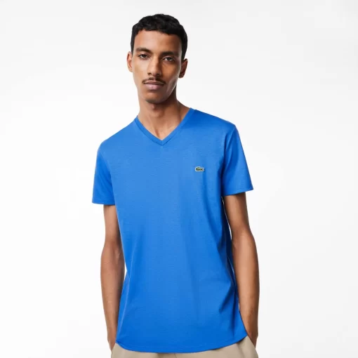 Lacoste T-Shirts>Herren-Shirt Aus Pima-Baumwolljersey Mit V-Ausschnitt Konigsblau Kxb