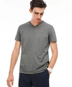 Lacoste T-Shirts>Herren-Shirt Aus Pima-Baumwolljersey Mit V-Ausschnitt Grau Svy