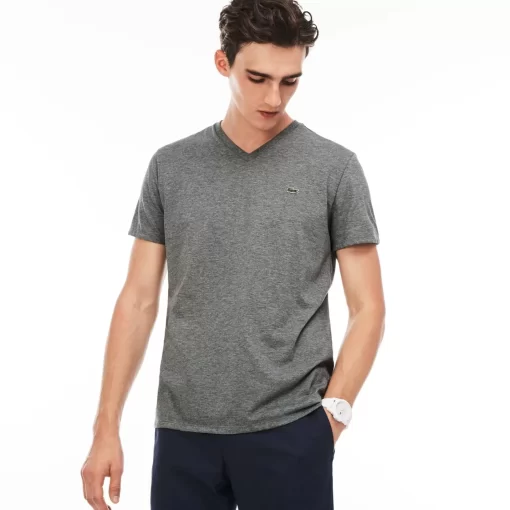 Lacoste T-Shirts>Herren-Shirt Aus Pima-Baumwolljersey Mit V-Ausschnitt Grau Svy