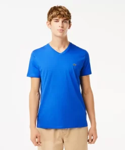 Lacoste T-Shirts>Herren-Shirt Aus Pima-Baumwolljersey Mit V-Ausschnitt Blau Ixw