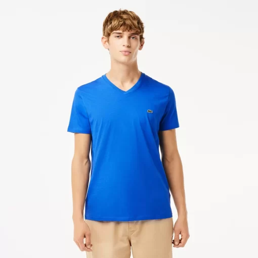 Lacoste T-Shirts>Herren-Shirt Aus Pima-Baumwolljersey Mit V-Ausschnitt Blau Ixw