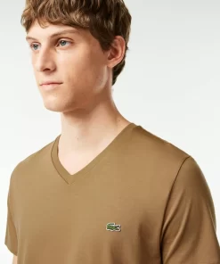 Lacoste T-Shirts>Herren-Shirt Aus Pima-Baumwolljersey Mit V-Ausschnitt Braun Six