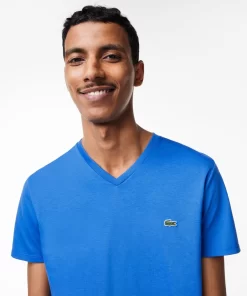 Lacoste T-Shirts>Herren-Shirt Aus Pima-Baumwolljersey Mit V-Ausschnitt Konigsblau Kxb