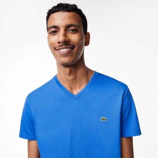 Lacoste T-Shirts>Herren-Shirt Aus Pima-Baumwolljersey Mit V-Ausschnitt Konigsblau Kxb