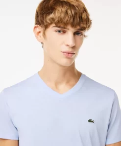 Lacoste T-Shirts>Herren-Shirt Aus Pima-Baumwolljersey Mit V-Ausschnitt Hellblau J2G