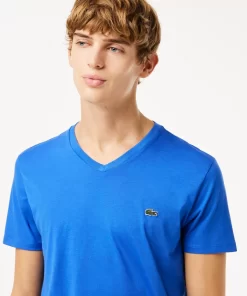 Lacoste T-Shirts>Herren-Shirt Aus Pima-Baumwolljersey Mit V-Ausschnitt Blau Ixw