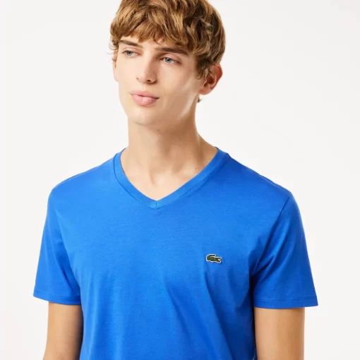 Lacoste T-Shirts>Herren-Shirt Aus Pima-Baumwolljersey Mit V-Ausschnitt Blau Ixw