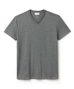 Lacoste T-Shirts>Herren-Shirt Aus Pima-Baumwolljersey Mit V-Ausschnitt Grau Svy