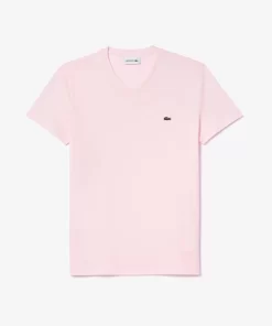 Lacoste T-Shirts>Herren-Shirt Aus Pima-Baumwolljersey Mit V-Ausschnitt Hellrosa T03