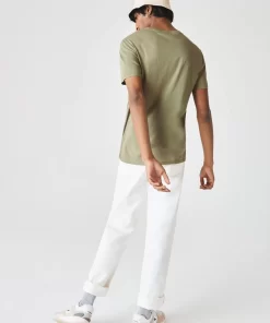 Lacoste T-Shirts>Herren-Shirt Aus Pima-Baumwolljersey Mit V-Ausschnitt Khaki Grun 316