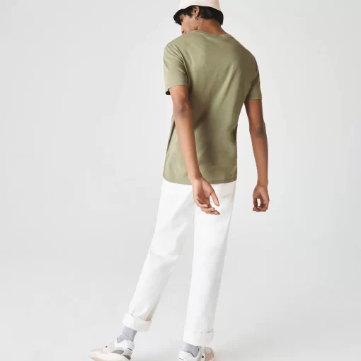 Lacoste T-Shirts>Herren-Shirt Aus Pima-Baumwolljersey Mit V-Ausschnitt Khaki Grun 316