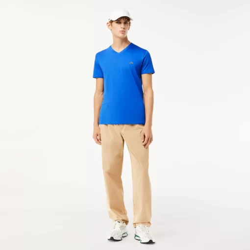 Lacoste T-Shirts>Herren-Shirt Aus Pima-Baumwolljersey Mit V-Ausschnitt Blau Ixw