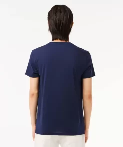 Lacoste T-Shirts>Herren-Shirt Aus Pima-Baumwolljersey Mit V-Ausschnitt Navy Blau 166