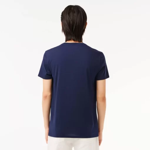 Lacoste T-Shirts>Herren-Shirt Aus Pima-Baumwolljersey Mit V-Ausschnitt Navy Blau 166