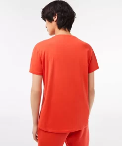 Lacoste T-Shirts>Herren-Shirt Aus Pima-Baumwolljersey Mit V-Ausschnitt Orange 02K