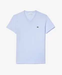 Lacoste T-Shirts>Herren-Shirt Aus Pima-Baumwolljersey Mit V-Ausschnitt Hellblau J2G