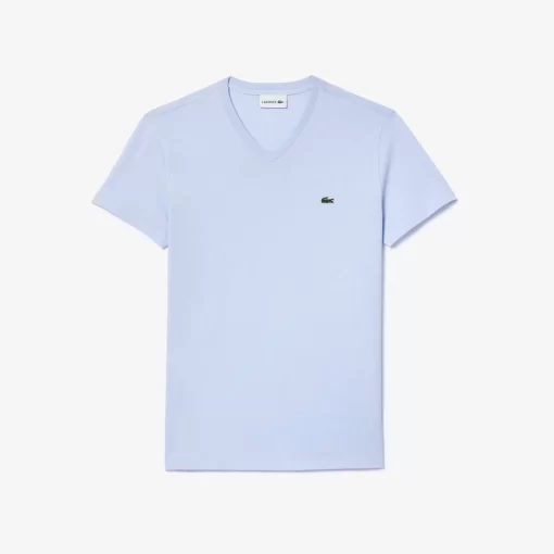 Lacoste T-Shirts>Herren-Shirt Aus Pima-Baumwolljersey Mit V-Ausschnitt Hellblau J2G