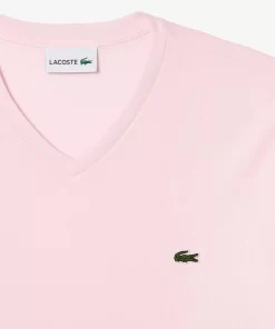 Lacoste T-Shirts>Herren-Shirt Aus Pima-Baumwolljersey Mit V-Ausschnitt Hellrosa T03