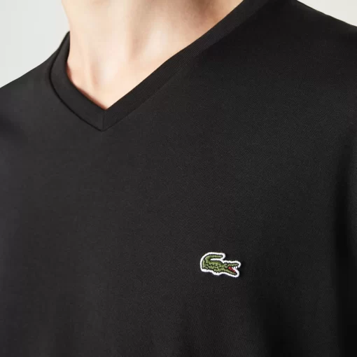 Lacoste T-Shirts>Herren-Shirt Aus Pima-Baumwolljersey Mit V-Ausschnitt Schwarz 031