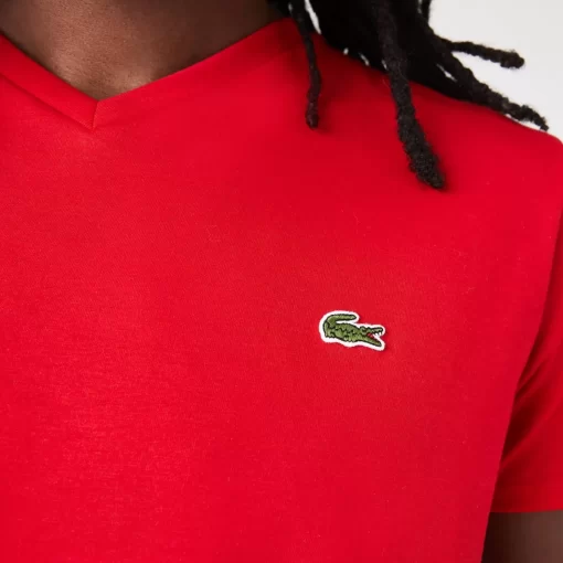 Lacoste T-Shirts>Herren-Shirt Aus Pima-Baumwolljersey Mit V-Ausschnitt Rot 240