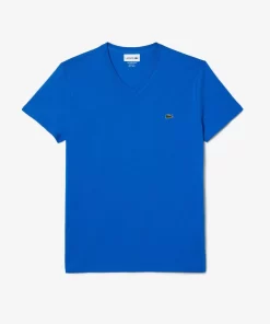 Lacoste T-Shirts>Herren-Shirt Aus Pima-Baumwolljersey Mit V-Ausschnitt Blau Siy