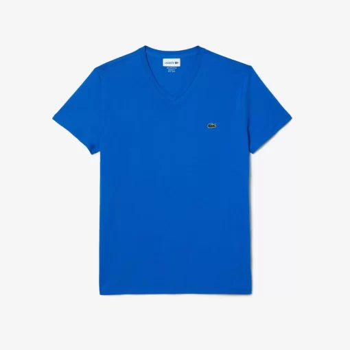 Lacoste T-Shirts>Herren-Shirt Aus Pima-Baumwolljersey Mit V-Ausschnitt Blau Siy