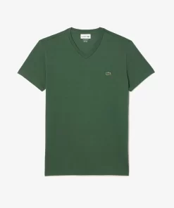 Lacoste T-Shirts>Herren-Shirt Aus Pima-Baumwolljersey Mit V-Ausschnitt Dunkelgrun Smi