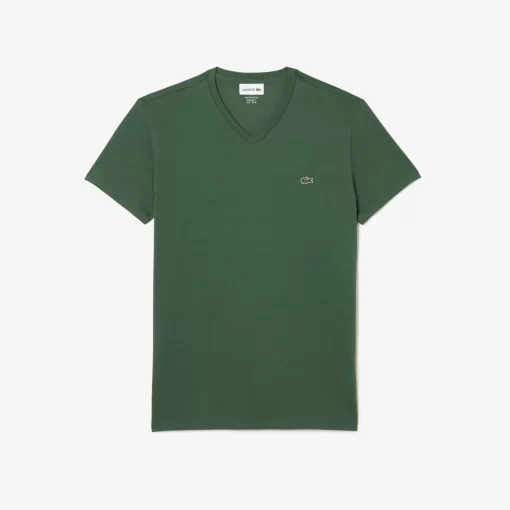 Lacoste T-Shirts>Herren-Shirt Aus Pima-Baumwolljersey Mit V-Ausschnitt Dunkelgrun Smi