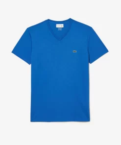 Lacoste T-Shirts>Herren-Shirt Aus Pima-Baumwolljersey Mit V-Ausschnitt Konigsblau Kxb