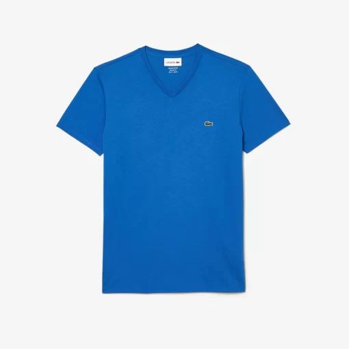 Lacoste T-Shirts>Herren-Shirt Aus Pima-Baumwolljersey Mit V-Ausschnitt Konigsblau Kxb