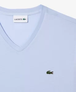 Lacoste T-Shirts>Herren-Shirt Aus Pima-Baumwolljersey Mit V-Ausschnitt Hellblau J2G