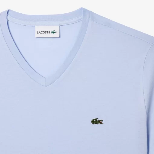 Lacoste T-Shirts>Herren-Shirt Aus Pima-Baumwolljersey Mit V-Ausschnitt Hellblau J2G