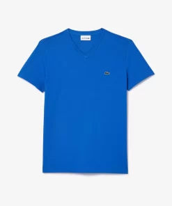 Lacoste T-Shirts>Herren-Shirt Aus Pima-Baumwolljersey Mit V-Ausschnitt Blau Ixw