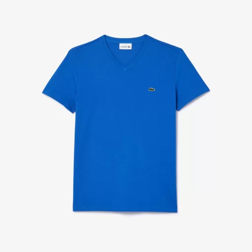 Lacoste T-Shirts>Herren-Shirt Aus Pima-Baumwolljersey Mit V-Ausschnitt Blau Ixw